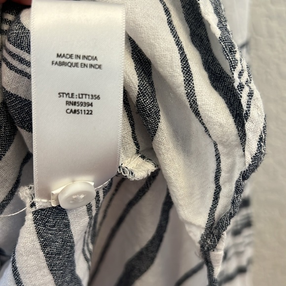 Beachlunchlounge Linen Blend Striped Split Neck Long Sleeve Tunic Top M - Picture 6 of 7